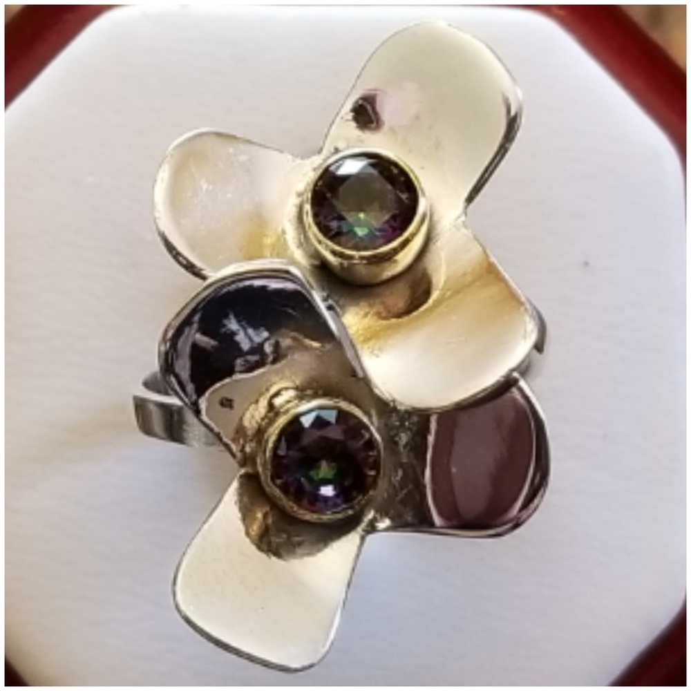 Genuine 1ct Rainbow Topaz Ring Size 8 to 9 adj.